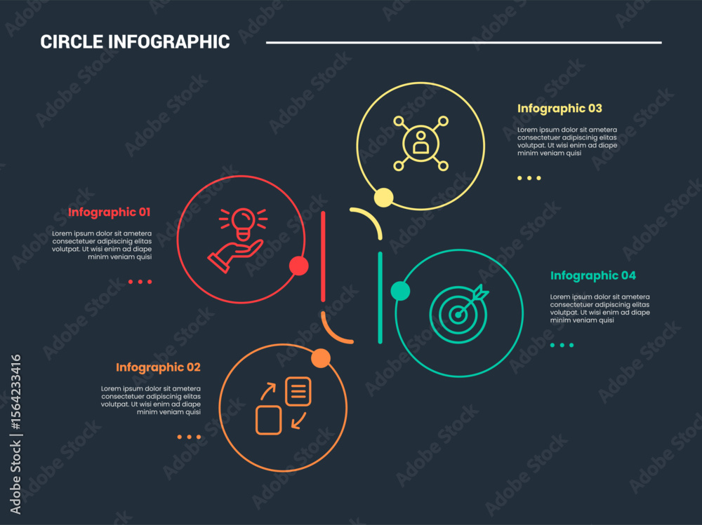 Aufkleber circle shape infographic process diagram with big circle with vertical center connector unbalance po
