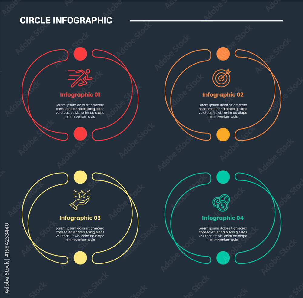 Poster circle shape infographic process diagram with slice circle double line with small circle connector w