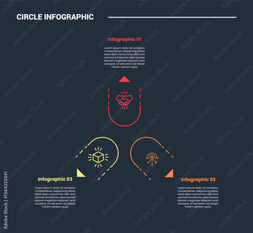 Aufkleber circle shape infographic process diagram with round rectangle with dotted line and arrow pointer wit