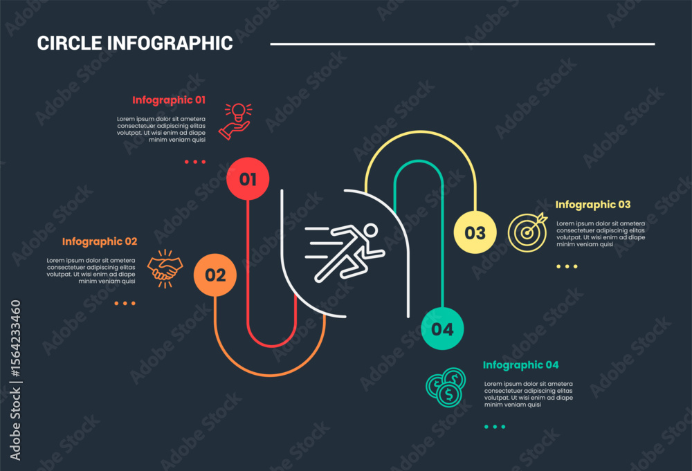 Aufkleber circle shape infographic process diagram with creative smooth line up and down center connected with