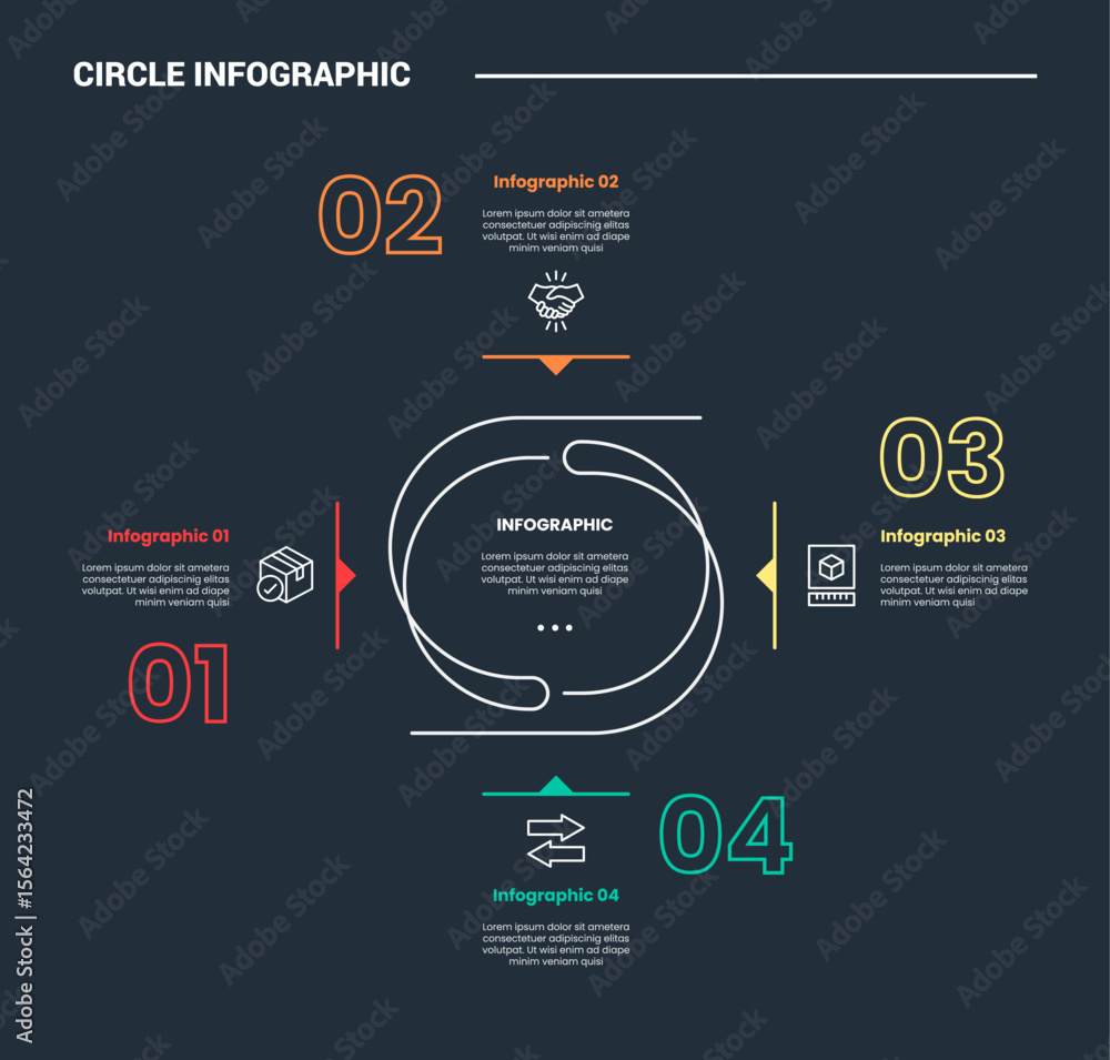 Poster circle shape infographic process diagram with double line circle center cycle circular content aroun