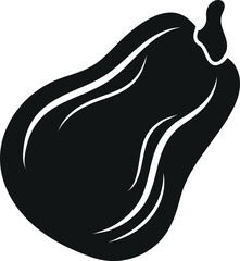 minimalist logo of a long black pumpkin with a tail and white lines on it, for autumn themed designs