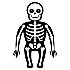Black and white cartoon skeleton standing human skeleton bones