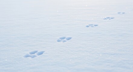 Animal paw prints in the snow, leading away into the distance.