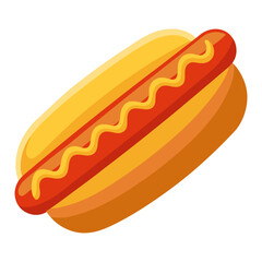 Red sausage with yellow mustard in a golden bun hotdog