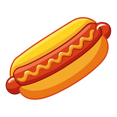 Delicious hotdog with mustard topping on a white background sausage yellow