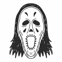 Spooky skull mask with flowing hair horror scary