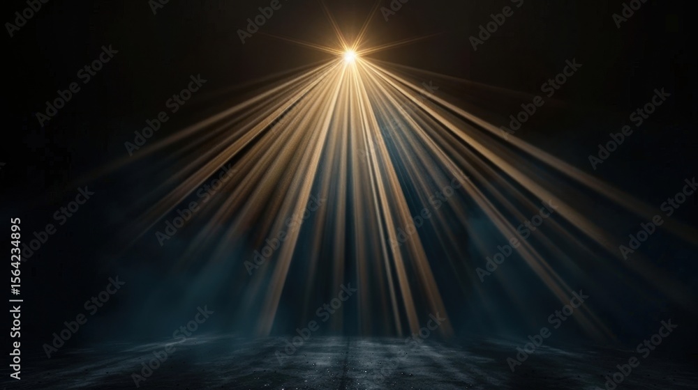 Poster bright light rays converge from multiple directions, creating dramatic and captivating atmosphere in
