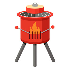 Red barbecue chimney starter with flames and legs grill charcoal