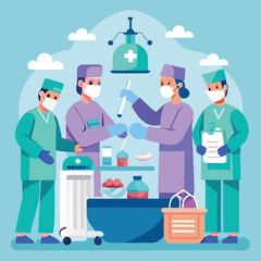 Medical team performing surgery illustration depicting surgical operation procedure in a hospital