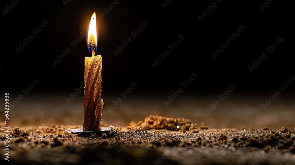Poster glowing candle illuminates dark setting, casting warm light and creating serene atmosphere. flickeri