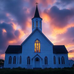 Fototapeta premium Serene church at sunset