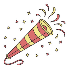 Festive party horn with confetti and stars celebration