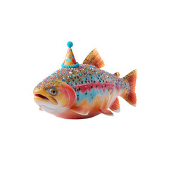 Festive Rainbow Trout with Party Hat, Sprinkles, and Confetti