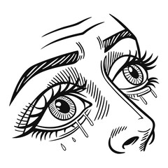 Crying eyes detailed illustration vintage comic style vector