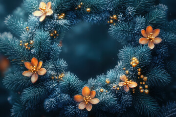 Christmas wreath adorned with butterflies and twinkling lights.