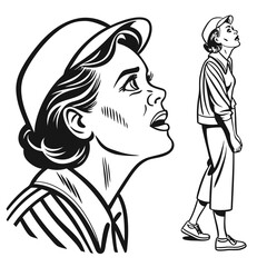 Woman looking up in comic book style vintage retro