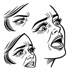 Distressed female faces comic book art vintage retro