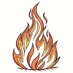 Stylized orange and yellow flames with dark outlines fire heat