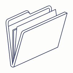 Open folder with papers inside navy blue outline documents