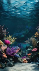 Fototapeta premium Underwater scene, colorful coral, ocean floor.