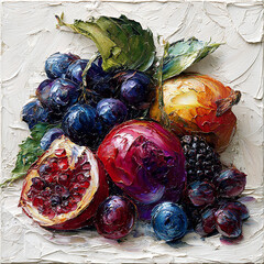 Harvest Luxe: Grapes, Pomegranate, and Plum in Rich Paint Layers
