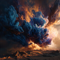Burning Sky: Billowing Ink Clouds in Fiery Contrast
