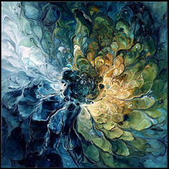 Floral Spiral: Intricate Bloom in Green and Blue Layers
