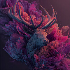 Majestic Crown: Regal Elk Head Rising from Vibrant Smoke
