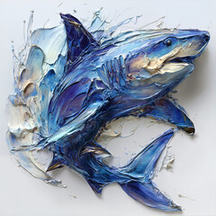 Ocean Form: Abstract Sculpture of a Shark in Blue and White
