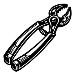 Black metal tongs with serrated jaws pliers tool