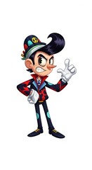Determined cartoon character in a stylish uniform