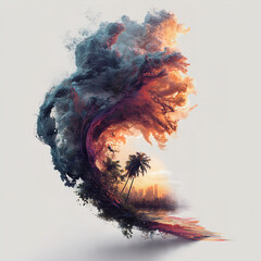 Storm Spirit: Fiery Cloud Twisting Around a Lone Palm Tree
