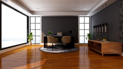 3d office minimalist room with wooden design interior