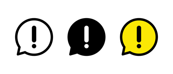 Exclamation mark in chat bubble icon set. Alert, warning, or important message symbol