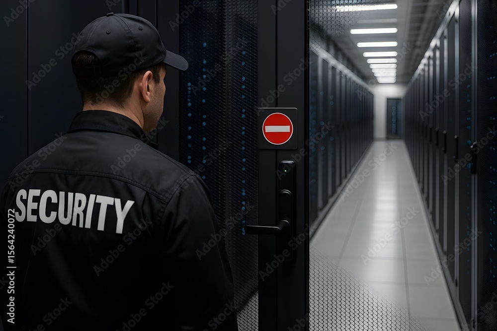 Aufkleber security guard protecting data center server room access with restricted entry and surveillance syst