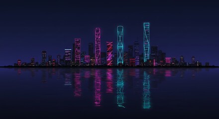 Fototapeta premium Sunset over a desert landscape featuring various cacti and agave plants.