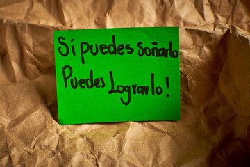 Motivational Spanish quote If you can dream it, you can do it handwritten on artistic paper 