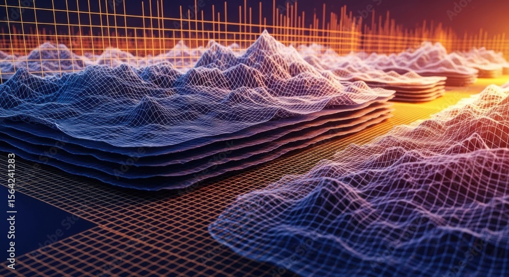 Poster digital mountain landscape abstract background data flow visualization