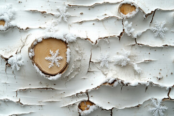 Snow-covered white birch tree.