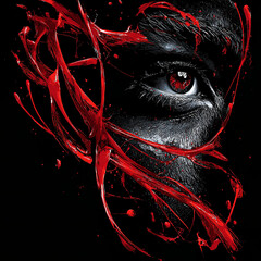 Veins of Fury: Intense Red Abstract Wrapping Around a Piercing Eye
