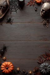 Spooky Skulls and Pumpkins on Wood