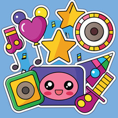 Obraz premium Fun Back to School Party Celebration with Music and Stars