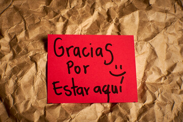 Spanish thank you phrase handwritten on decorative background