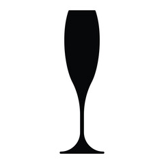 Champagne flute glass silhouette vector icon. Elegant wine glass, cocktail or sparkling drink symbol for celebration, party, toast, or event decoration design.