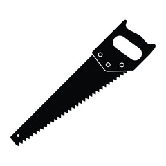 Hand saw silhouette vector icon. Manual woodworking tool for carpentry, construction, DIY, home renovation, or lumber cutting projects. Isolated illustration.
