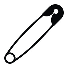 Safety pin icon. Black silhouette for DIY, sewing projects, and graphic design. Vector illustration, isolated.