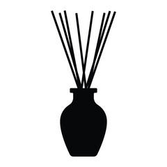 Reed diffuser silhouette. Aroma oil fragrance bottle with sticks, black icon for spa, relaxation, home decor. Vector illustration, isolated.