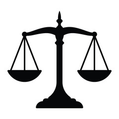 Scales of justice icon. Black silhouette for law, legal services, and courtroom design. Vector illustration, isolated.