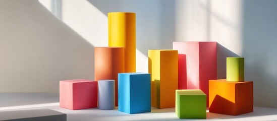 Colorful geometric shapes arranged on a light background